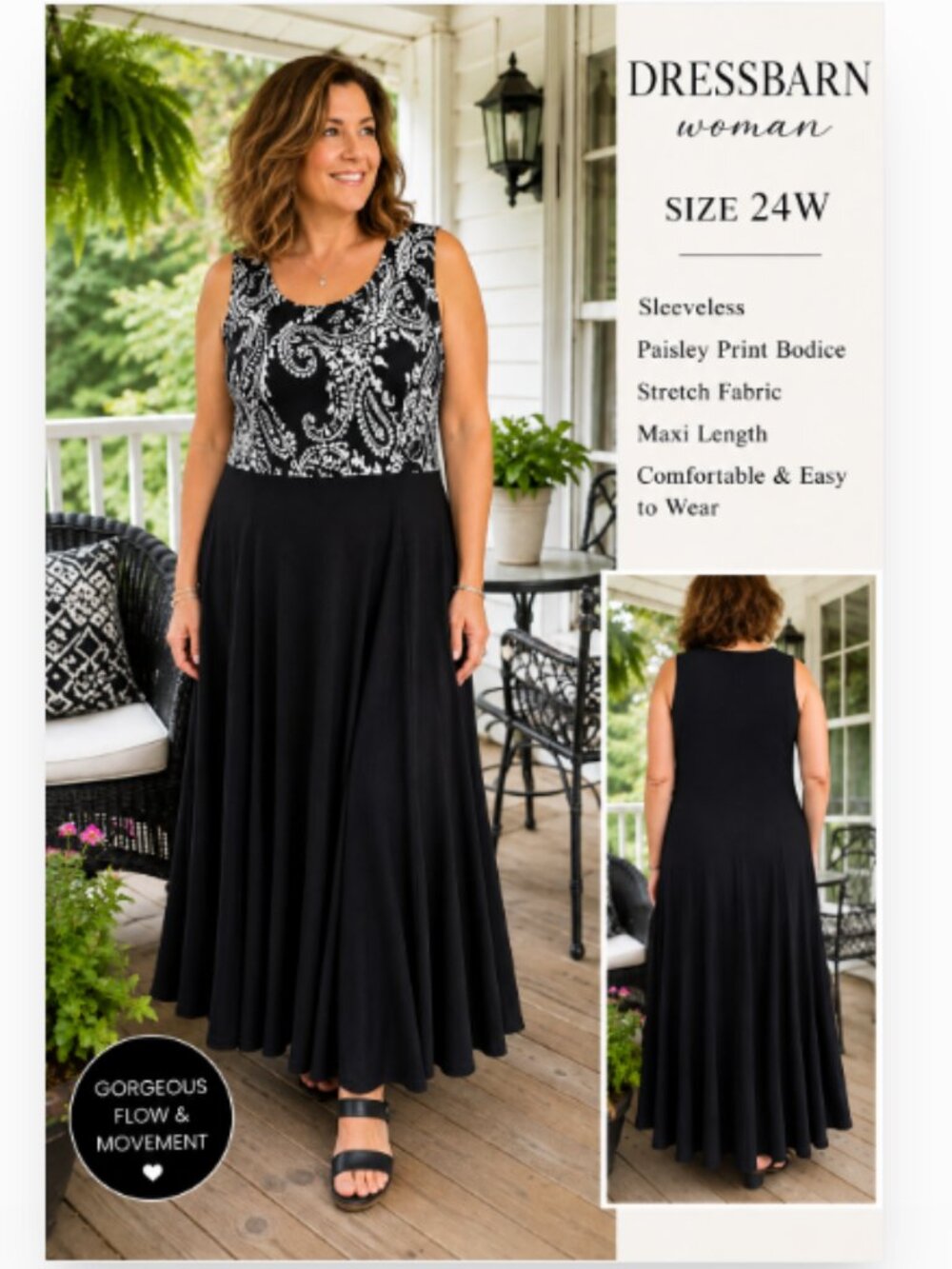 DRESSBARN SIZE 24W MAXI DRESS BLACK